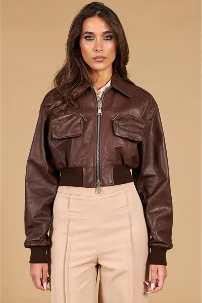 D'arienzo Dark Brown Bomber Jacket Short Version Vintage Effect In Multi