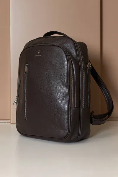 D'arienzo Dark Brown Calf Leather Backpack Bag Dollaro Aspect