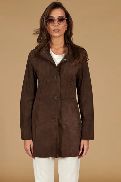 D'arienzo Dark Brown Suede Unlined Lamb Leather Coat