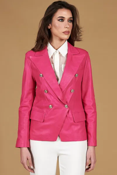 D'arienzo Fuchsia Double-breasted Natural Leather Blazer Jacket In Pink