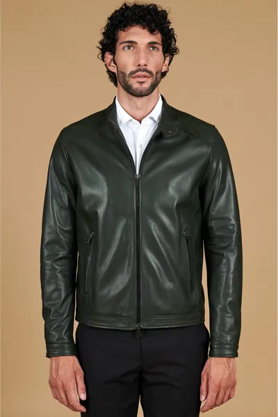 D'arienzo Green Natural Leather Biker Jacket Smooth Aspect In Multi
