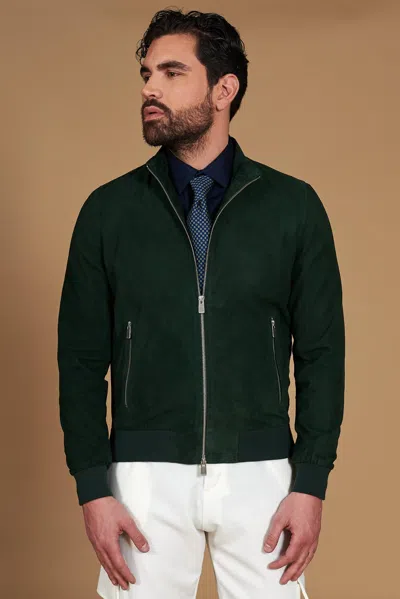D'arienzo Green Suede Leather Bomber Jacket Tone In Tone