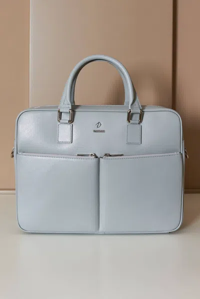 D'arienzo Grey 24h Briefcase In Saffiano Calf Leather With Double Pocket In Blue