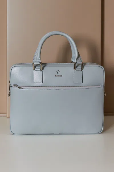 D'arienzo Grey 24h Briefcase In Saffiano Calf Leather With Zip Pocket In Brown