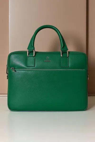 D'arienzo Light Green 24h Briefcase In Saffiano Calf Leather With Zip Pocket