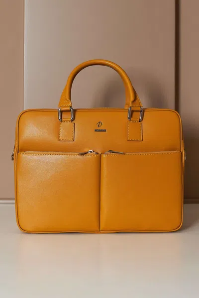 D'arienzo Ocher 24h Briefcase In Saffiano Calf Leather With Double Pocket In Orange