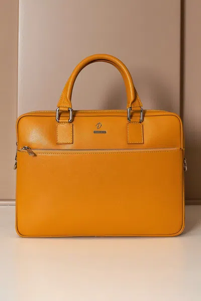 D'arienzo Ocher 24h Briefcase In Saffiano Calf Leather With Zip Pocket In Orange