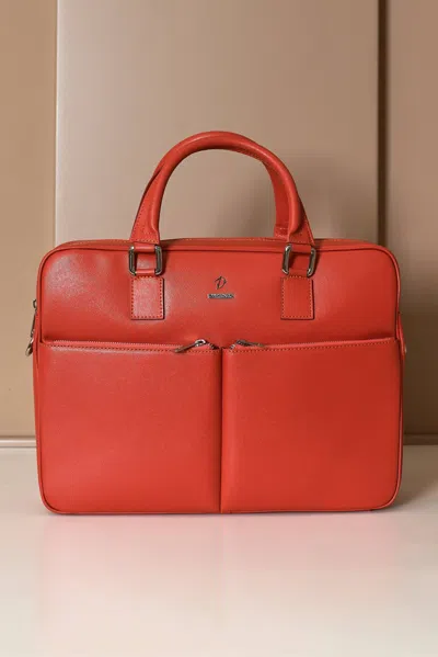 D'arienzo Orange 24h Briefcase In Saffiano Calf Leather With Double Pocket In Red