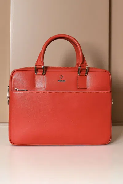 D'arienzo Orange 24h Briefcase In Saffiano Calf Leather With Zip Pocket