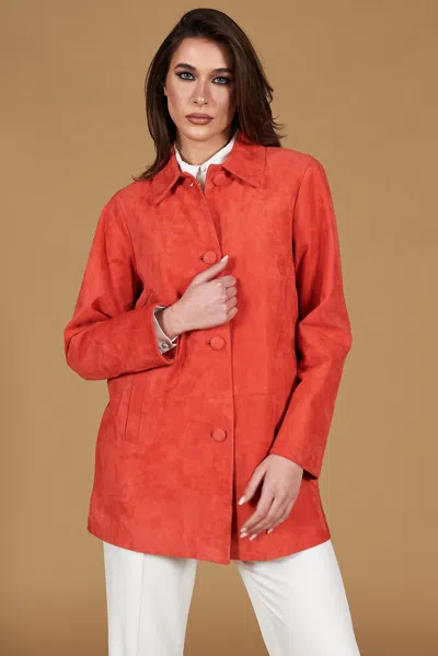 D'arienzo Orange Double-breasted Suede Leather Blazer Oversized Version