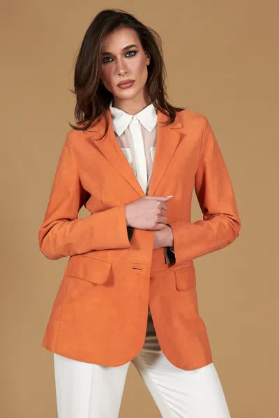 D'arienzo Orange Suede Lamb Leather Jacket Blazer Style