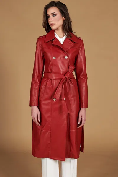D'arienzo Red Nappa Leather Double-breasted Coat Both Sides Rips In Brown