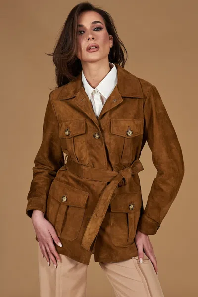 D'arienzo Saharan Jacket In Tan Suede Leather With Belt