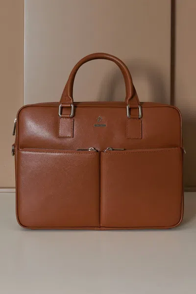 D'arienzo Tan 24h Briefcase In Saffiano Calf Leather With Double Pocket In Brown