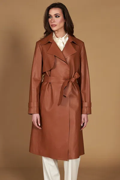D'arienzo Tan Belted Nappa Lamb Leather Coat In Brown