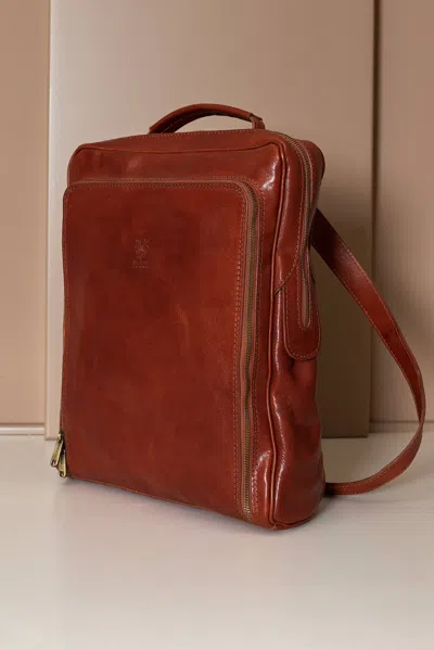 D'arienzo Tan Calf Leather Backpack And Bag Vintage Aspect In Brown