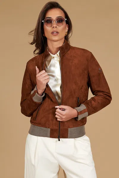 D'arienzo Tan Suede Leather Bomber Jacket With Merino Wool In Brown