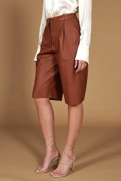 D'arienzo Tan Unlined Knee-length Leather Trousers Smooth Effect In Brown