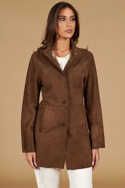 D'arienzo Taupe Suede Unlined Leather Trench Coat In Brown