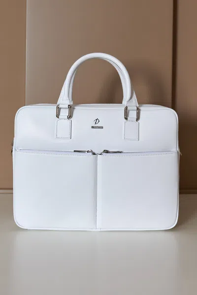 D'arienzo White 24h Briefcase In Saffiano Calf Leather With Double Pocket