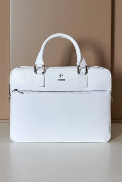 D'arienzo White 24h Briefcase In Saffiano Calf Leather With Zip Pocket In Black