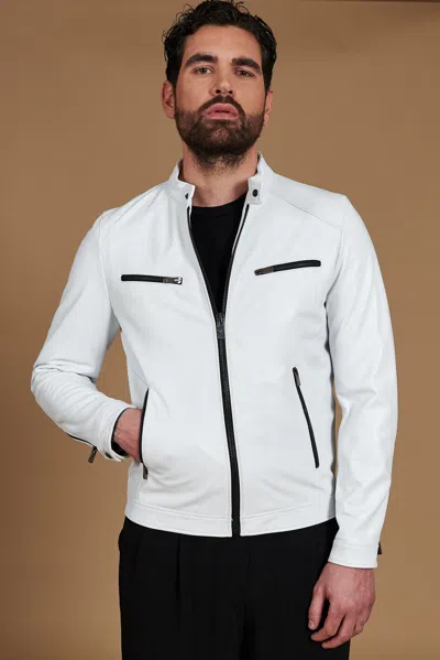 D'arienzo White Nappa Lamb Leather Biker Jacket Smooth Effect