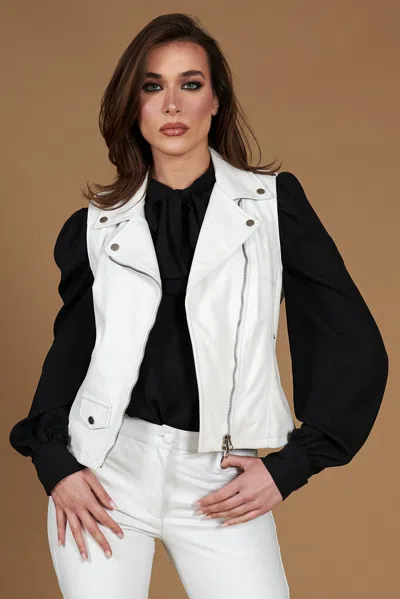 D'arienzo White Nappa Lamb Leather Sleeveless Jacket Biker Style In Multi