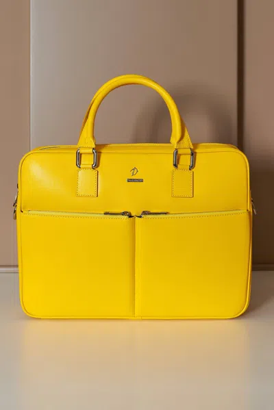 D'arienzo Yellow 24h Briefcase In Saffiano Calf Leather With Double Pocket