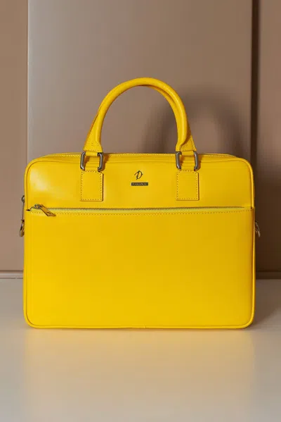 D'arienzo Yellow 24h Briefcase In Saffiano Calf Leather With Zip Pocket