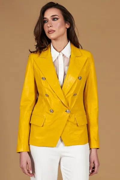 D'arienzo Yellow Double-breasted Natural Leather Blazer Jacket