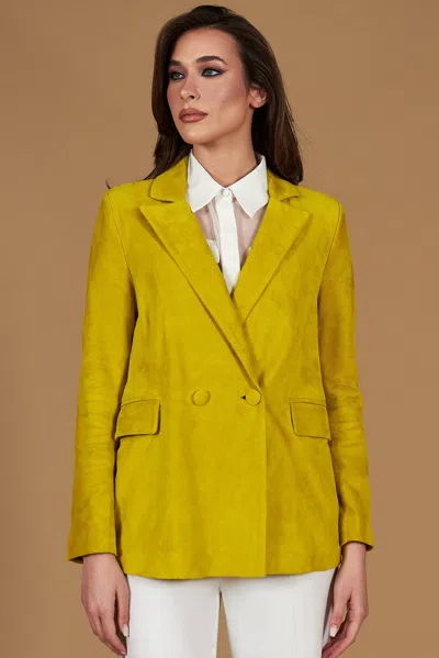 D'arienzo Yellow Double-breasted Suede Leather Blazer Button Closure