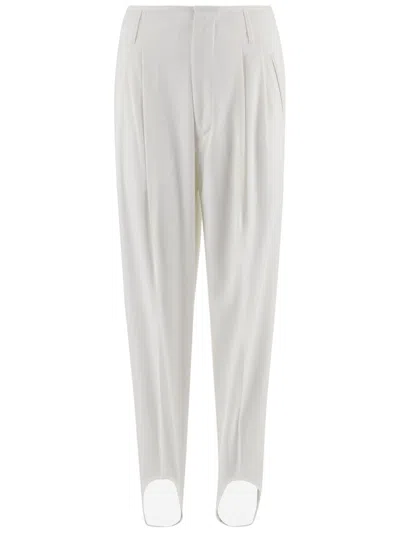Darkpark White Tailored Pleated Polyester-blend Formal Pants