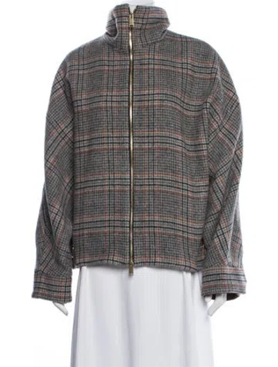Pre-owned Darkpark Wool Plaid Print Jacket W/ Tags In Grey