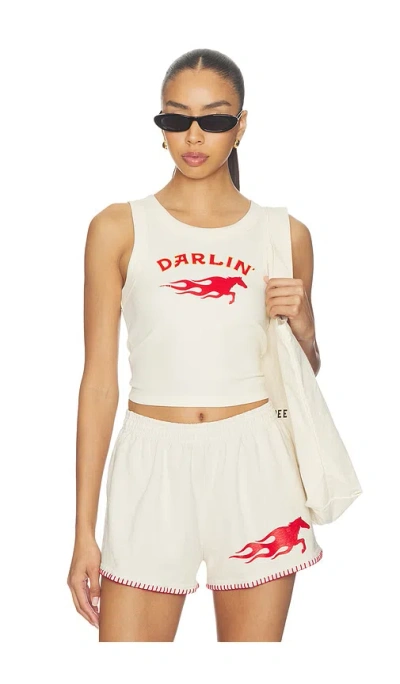 Darlin Hot Bronc Crop Tank In Creme