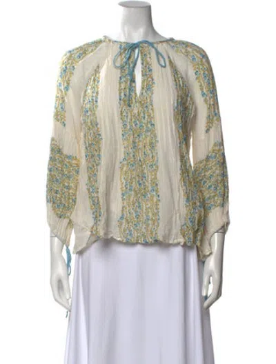 Pre-owned D'ascoli Floral Print Tie Neck Blouse In Multicolor