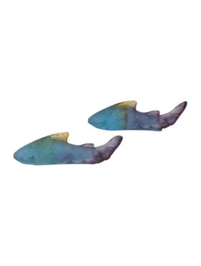 Pre-owned Daum Pair Of Miniature Pâte De Verre Fish Figurines In Blue
