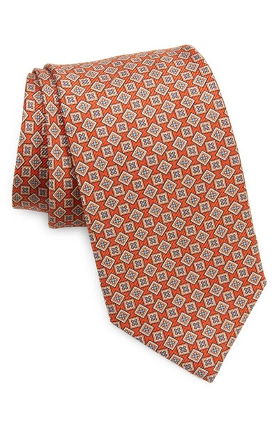 David Donahue Neat Medallion Silk Tie In Orange