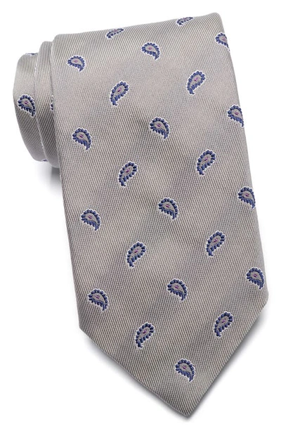 David Donahue Neat Stripe Paisley Silk & Cotton Tie In Grey