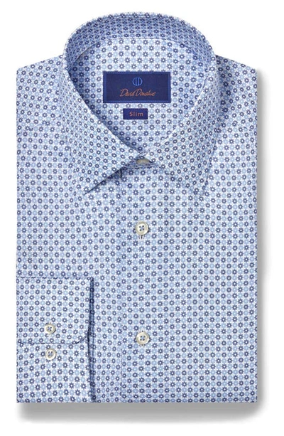 David Donahue Slim Fit Floral Medallion Twill Dress Shirt In Blue