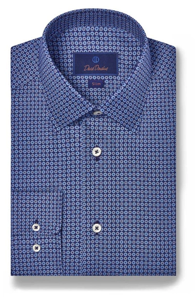 David Donahue Slim Fit Floral Medallion Twill Dress Shirt In Navy