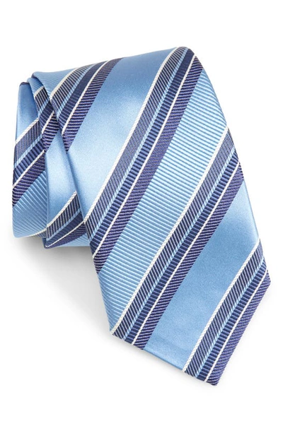 David Donahue Stripe Silk & Cotton Tie In Blue