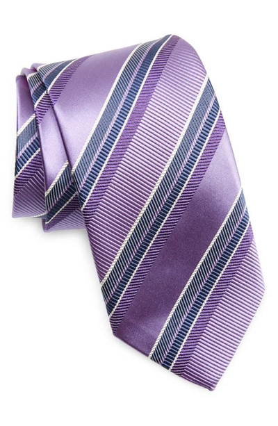 David Donahue Stripe Silk Tie In Purple