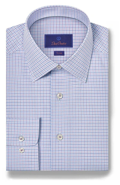 David Donahue Trim Fit Check Dobby Non-iron Dress Shirt In Lilac/blue