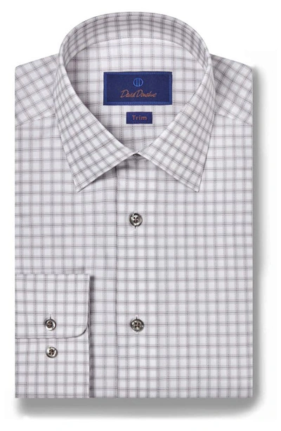 David Donahue Trim Fit Dobby Check Dress Shirt In White/ Pearl