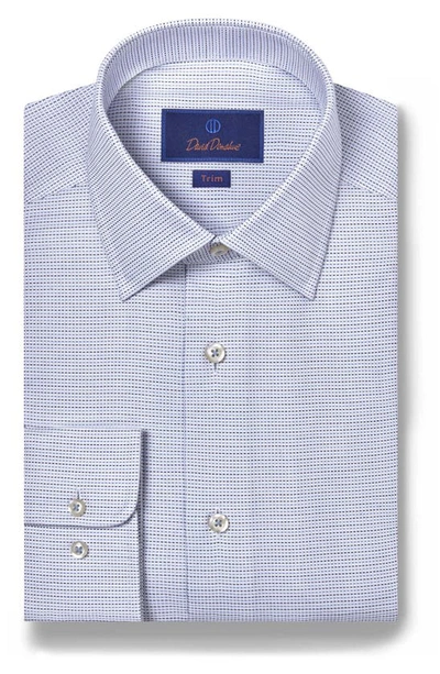 David Donahue Trim Fit Dobby Microcheck Dress Shirt In White/blue