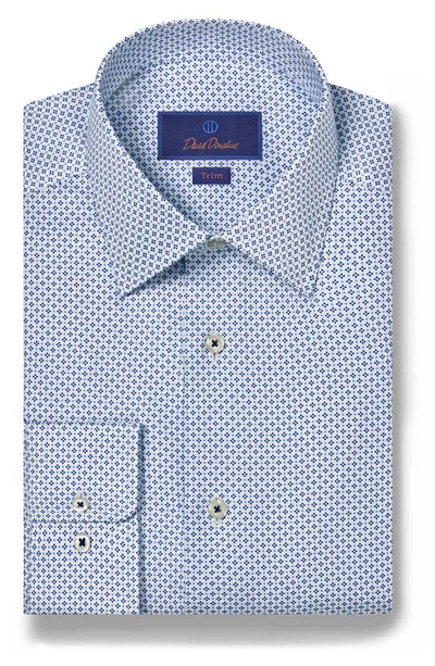 David Donahue Trim Fit Neat Dress Shirt In Royal/sky