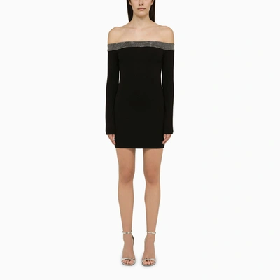 David Koma Black Viscose Mini Dress With Crystals