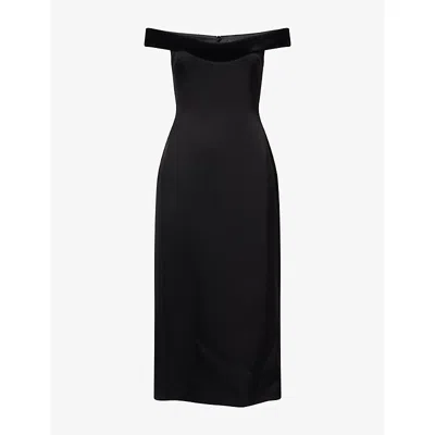 David Koma Womens Off-shoulder Velvet-trim Satin Midi Dress Black In Multi