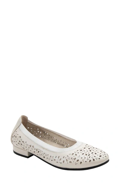 David Tate Laser Cut Ballet Flat In White Calf