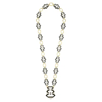 Pre-owned David Webb 18kyg/plat Black Enamel, Triptych Link Diamond "lex" Necklace